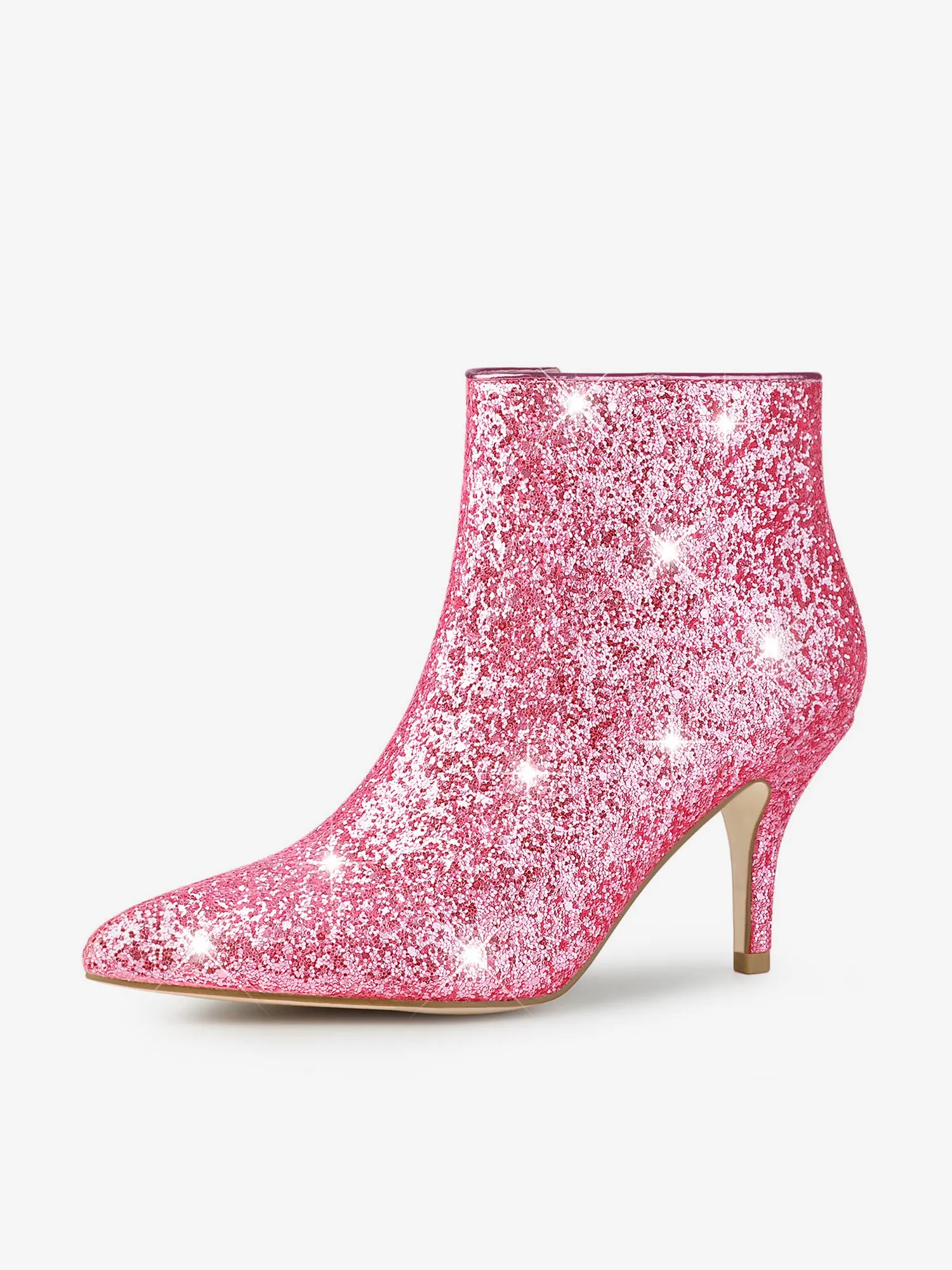 Glitter Pointed Toe Kitten Heel Zipper Ankle Boots