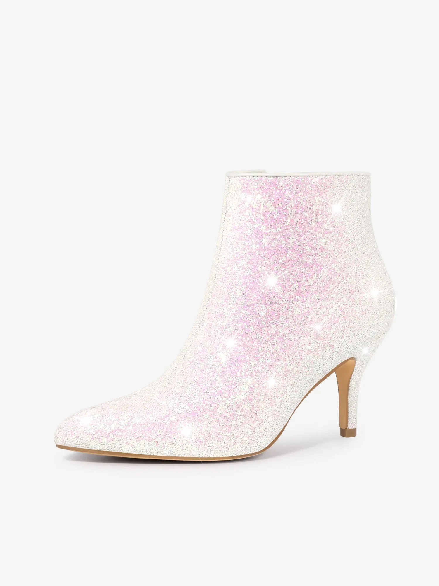 Glitter Pointed Toe Kitten Heel Zipper Ankle Boots