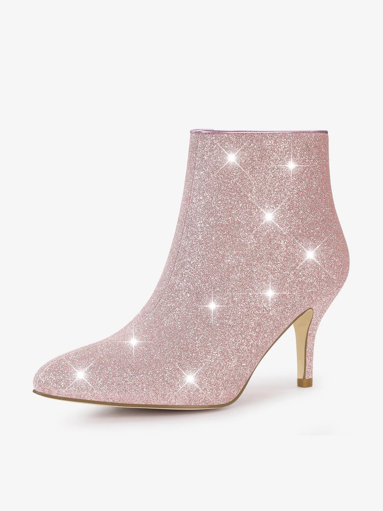Glitter Pointed Toe Kitten Heel Zipper Ankle Boots