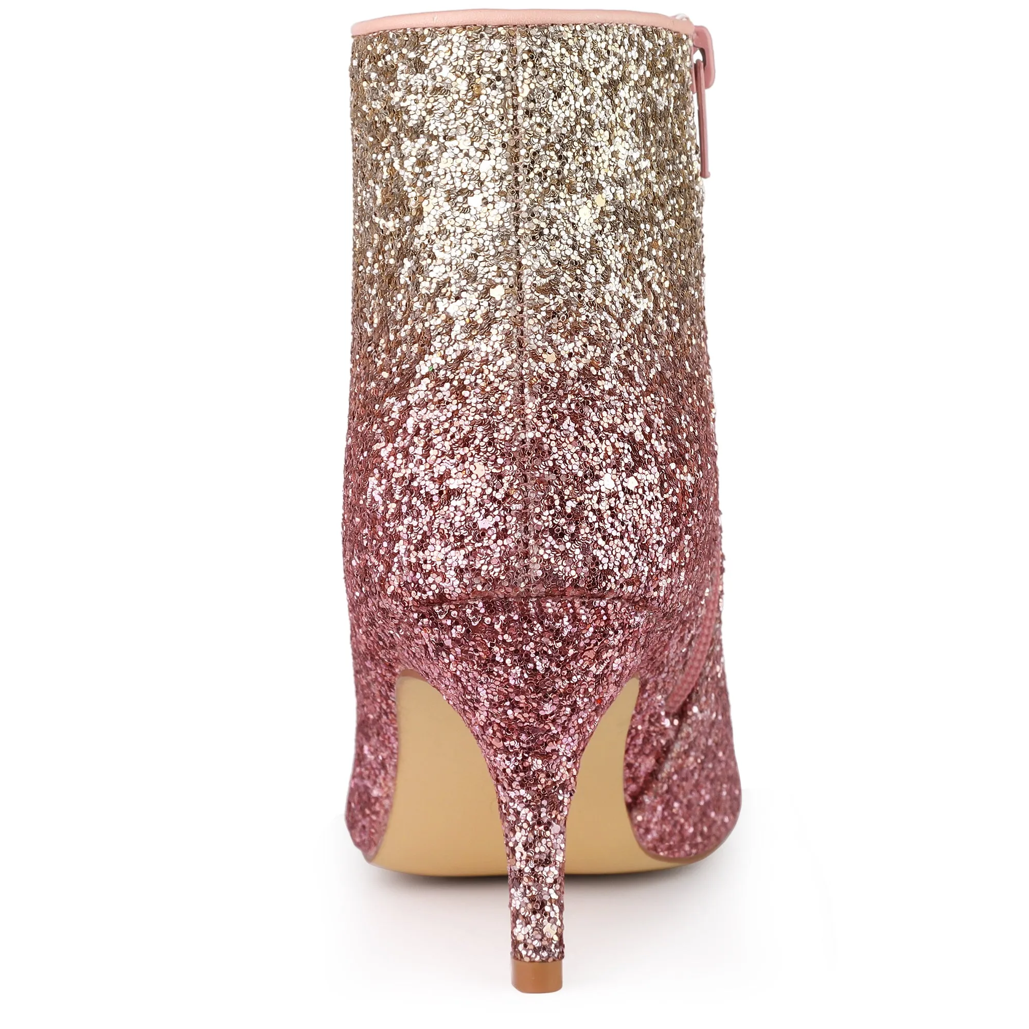 Glitter Pointed Toe Kitten Heel Zipper Ankle Boots