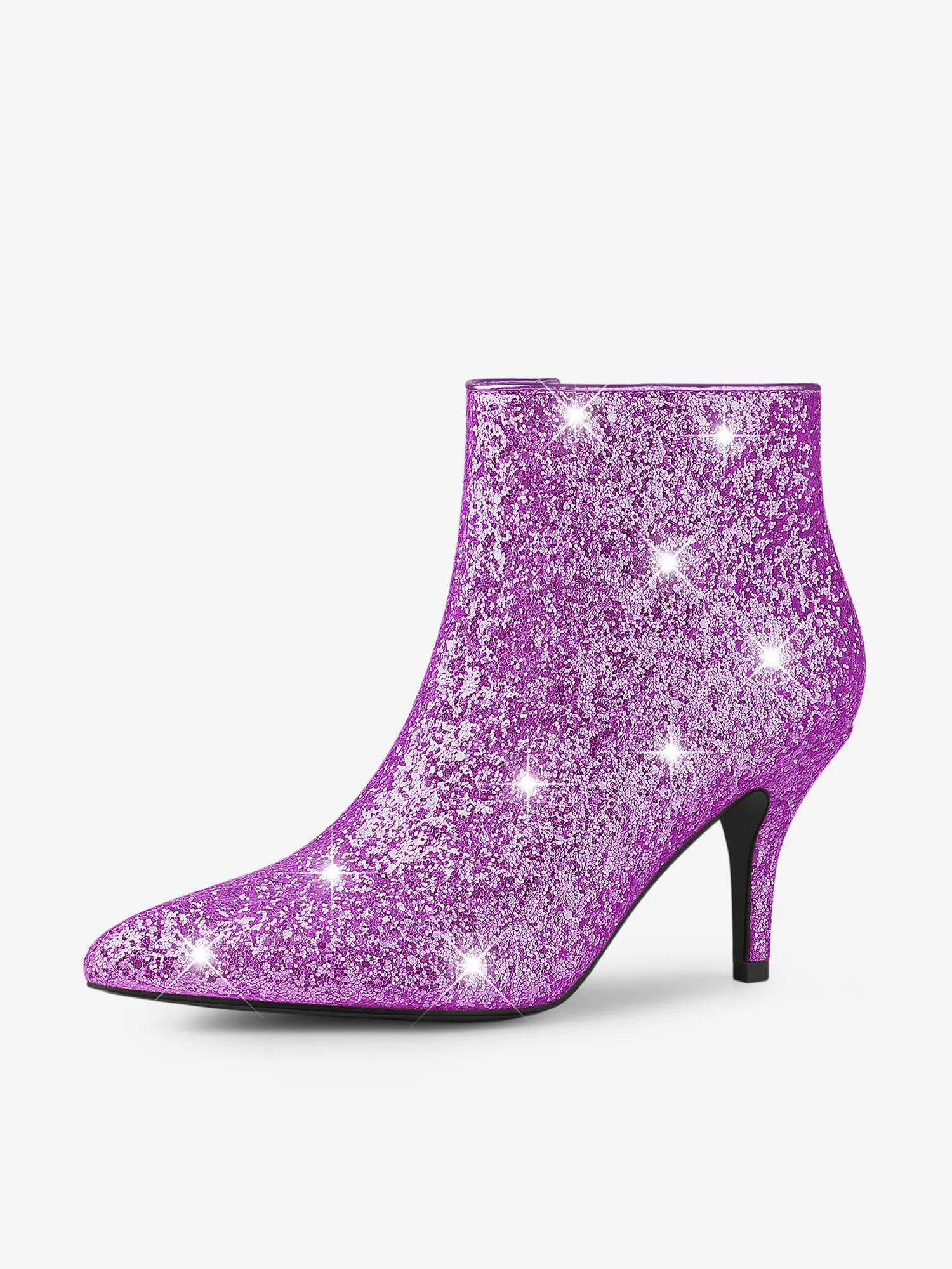 Glitter Pointed Toe Kitten Heel Zipper Ankle Boots