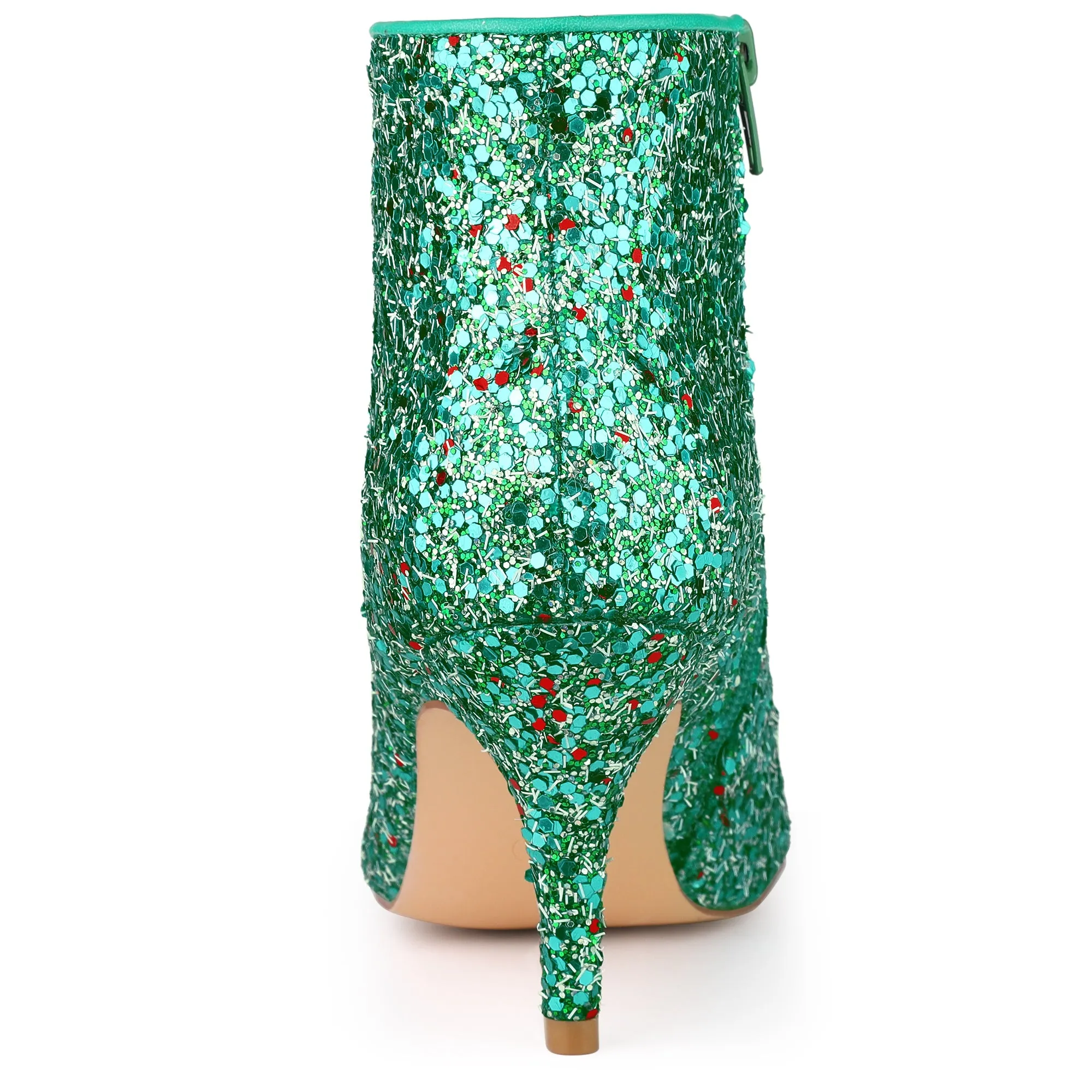 Glitter Pointed Toe Kitten Heel Zipper Ankle Boots