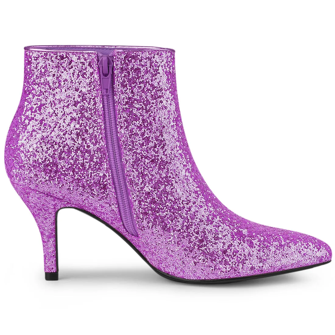 Glitter Pointed Toe Kitten Heel Zipper Ankle Boots