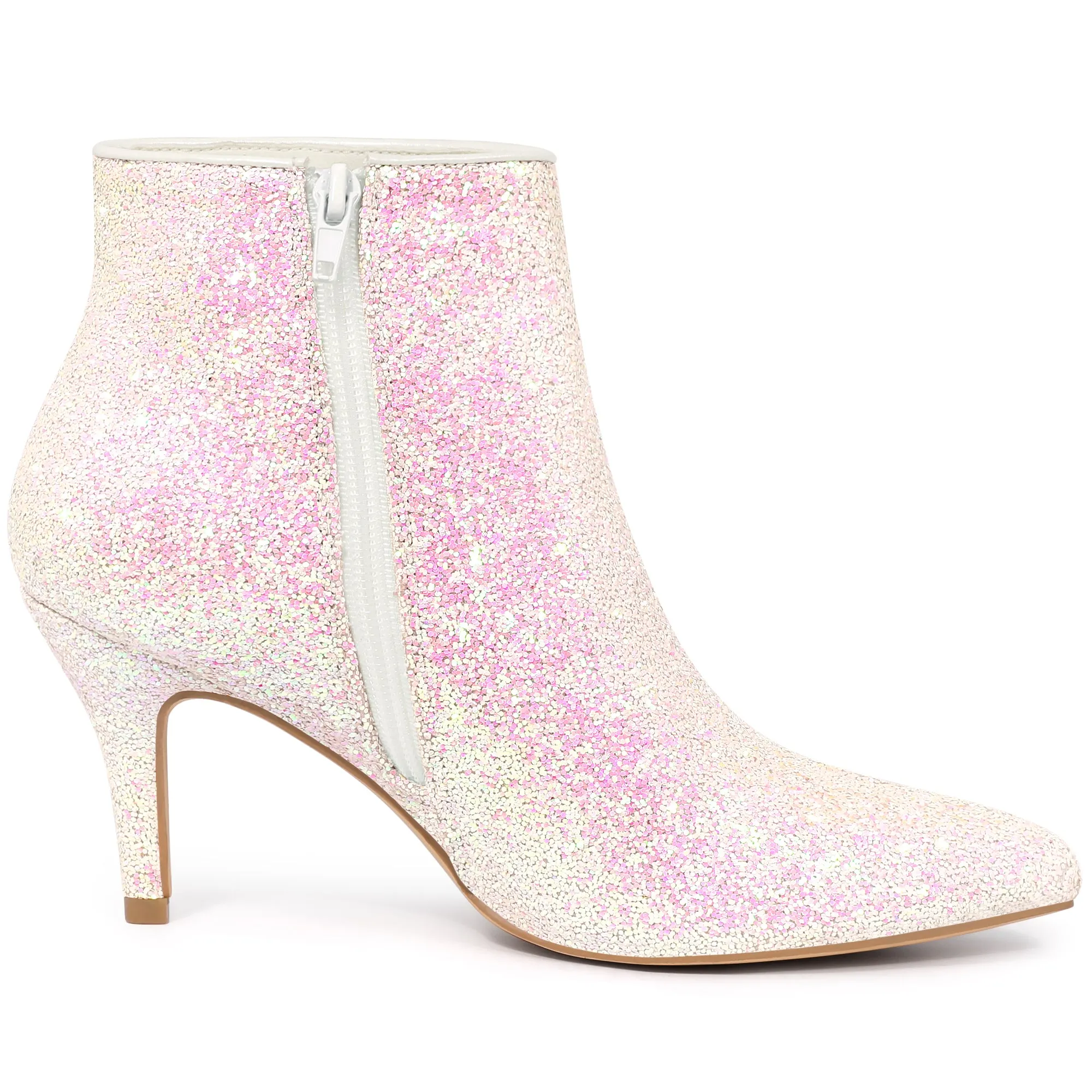 Glitter Pointed Toe Kitten Heel Zipper Ankle Boots