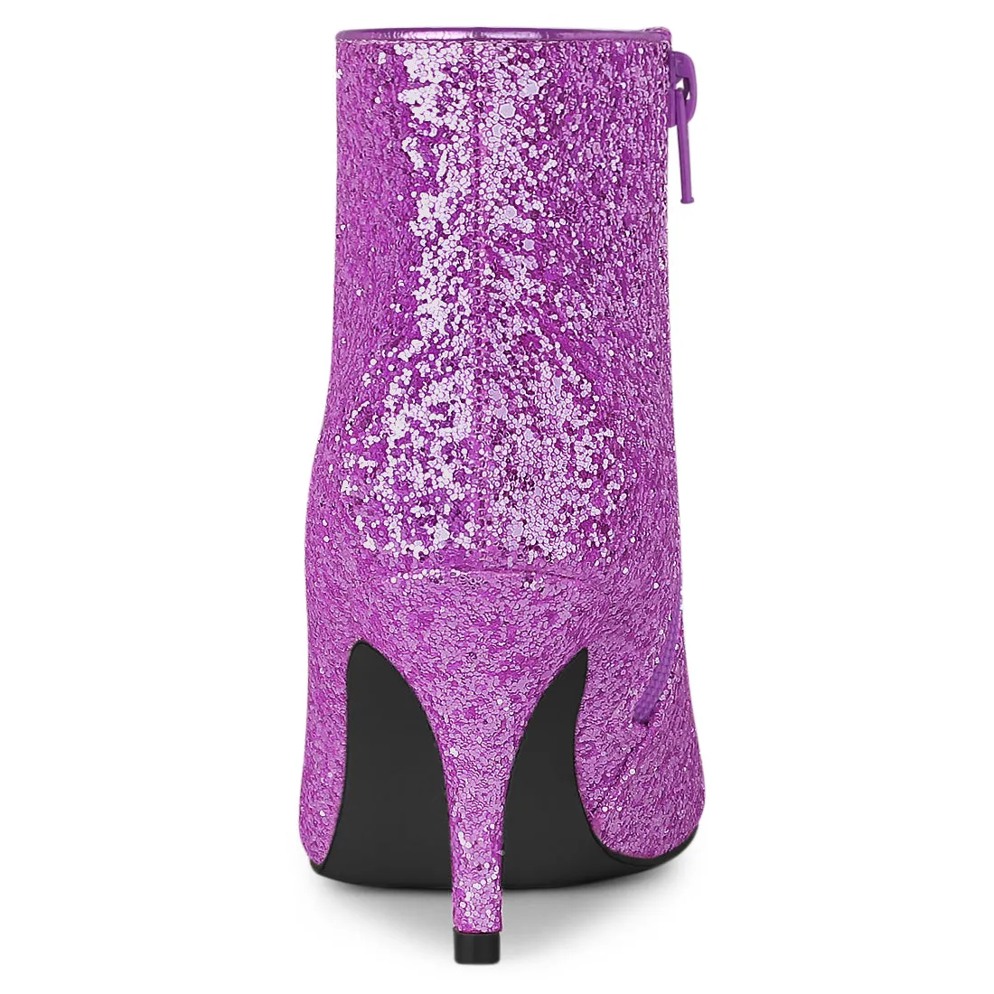 Glitter Pointed Toe Kitten Heel Zipper Ankle Boots