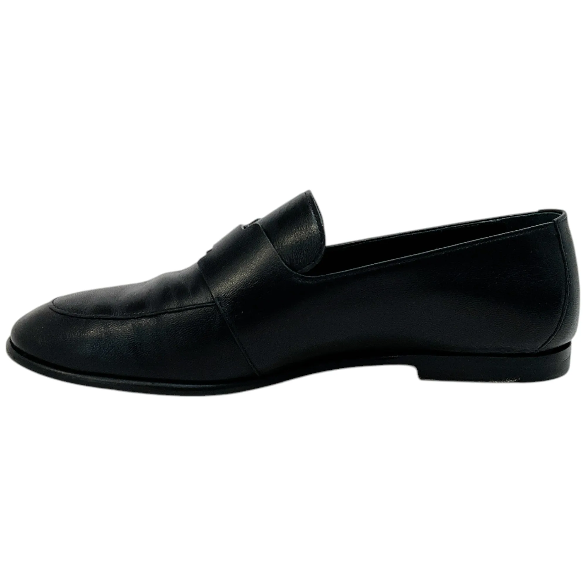 Hermes Black Leather Ancora Loafers