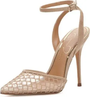 Jessica Simpson Pirrie Lucite Clear/Almond Buckle Strap Pointed Toe Pumps