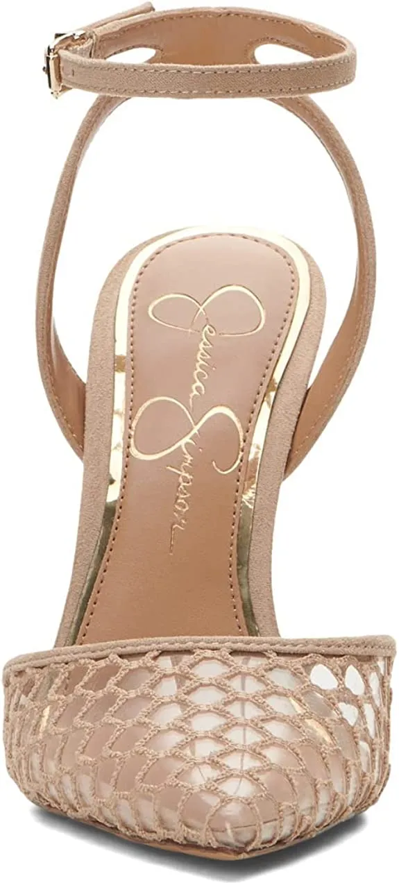 Jessica Simpson Pirrie Lucite Clear/Almond Buckle Strap Pointed Toe Pumps