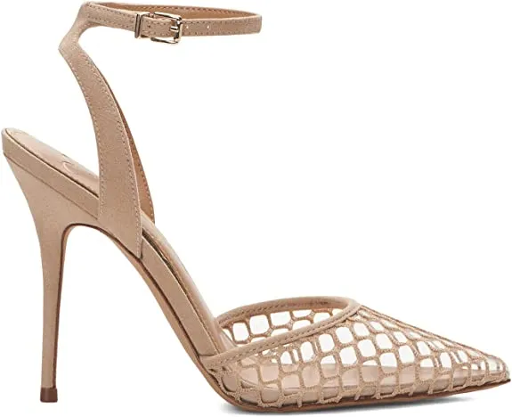 Jessica Simpson Pirrie Lucite Clear/Almond Buckle Strap Pointed Toe Pumps