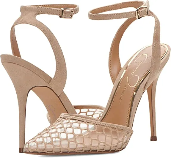 Jessica Simpson Pirrie Lucite Clear/Almond Buckle Strap Pointed Toe Pumps