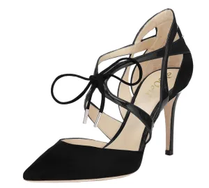 Lace-up 10cm 12cm Black Suede Pumps Cross Strap Dress Party High Heels