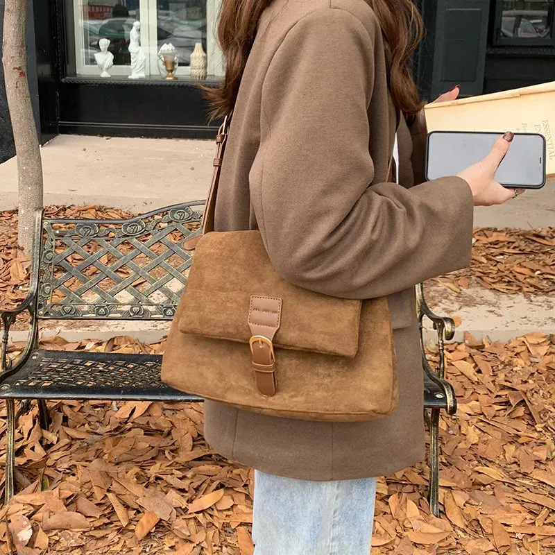 MAYTRENDS  -  Vintage Brown Suede Soft PU Leather Women Shoulder Bags Large Capacity Crossbody Bag Tote Bag High Quality Fashion Hobo Handbags