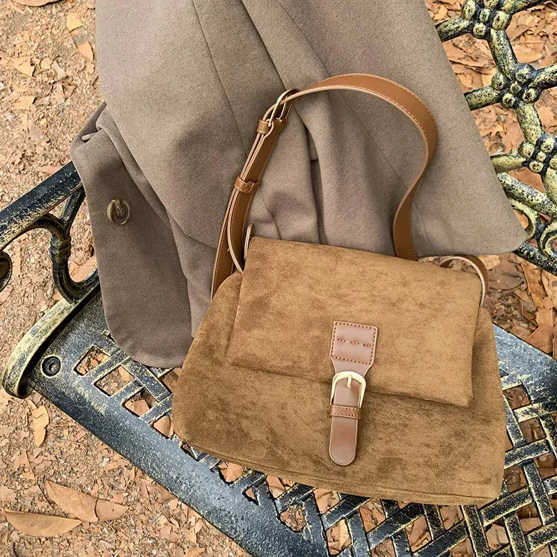 MAYTRENDS  -  Vintage Brown Suede Soft PU Leather Women Shoulder Bags Large Capacity Crossbody Bag Tote Bag High Quality Fashion Hobo Handbags