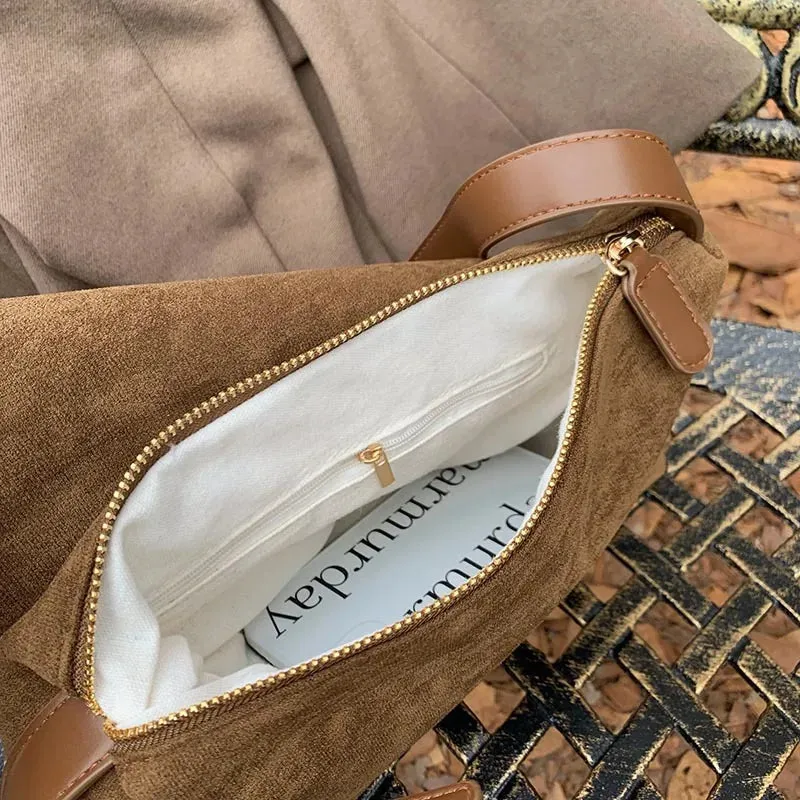 MAYTRENDS  -  Vintage Brown Suede Soft PU Leather Women Shoulder Bags Large Capacity Crossbody Bag Tote Bag High Quality Fashion Hobo Handbags