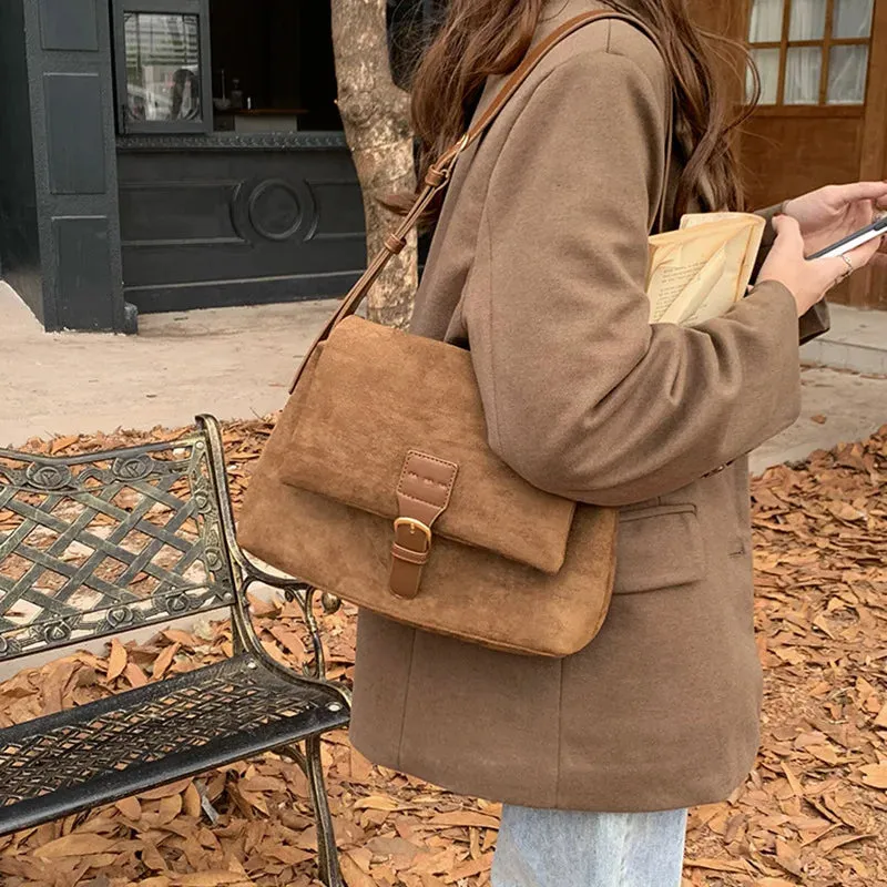 MAYTRENDS  -  Vintage Brown Suede Soft PU Leather Women Shoulder Bags Large Capacity Crossbody Bag Tote Bag High Quality Fashion Hobo Handbags