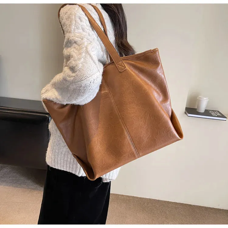 Mqtime Large Capacity PU Leather Bags Brand Design Big Tote Bag for Women Solid Color Fashion Female Handbags INS Style Underarm Bags
