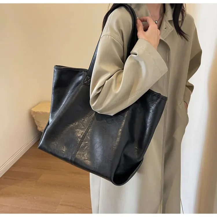 Mqtime Large Capacity PU Leather Bags Brand Design Big Tote Bag for Women Solid Color Fashion Female Handbags INS Style Underarm Bags