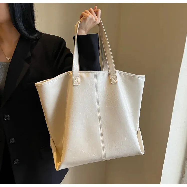 Mqtime Large Capacity PU Leather Bags Brand Design Big Tote Bag for Women Solid Color Fashion Female Handbags INS Style Underarm Bags