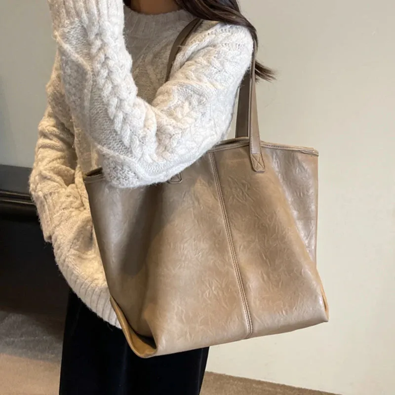 Mqtime Large Capacity PU Leather Bags Brand Design Big Tote Bag for Women Solid Color Fashion Female Handbags INS Style Underarm Bags