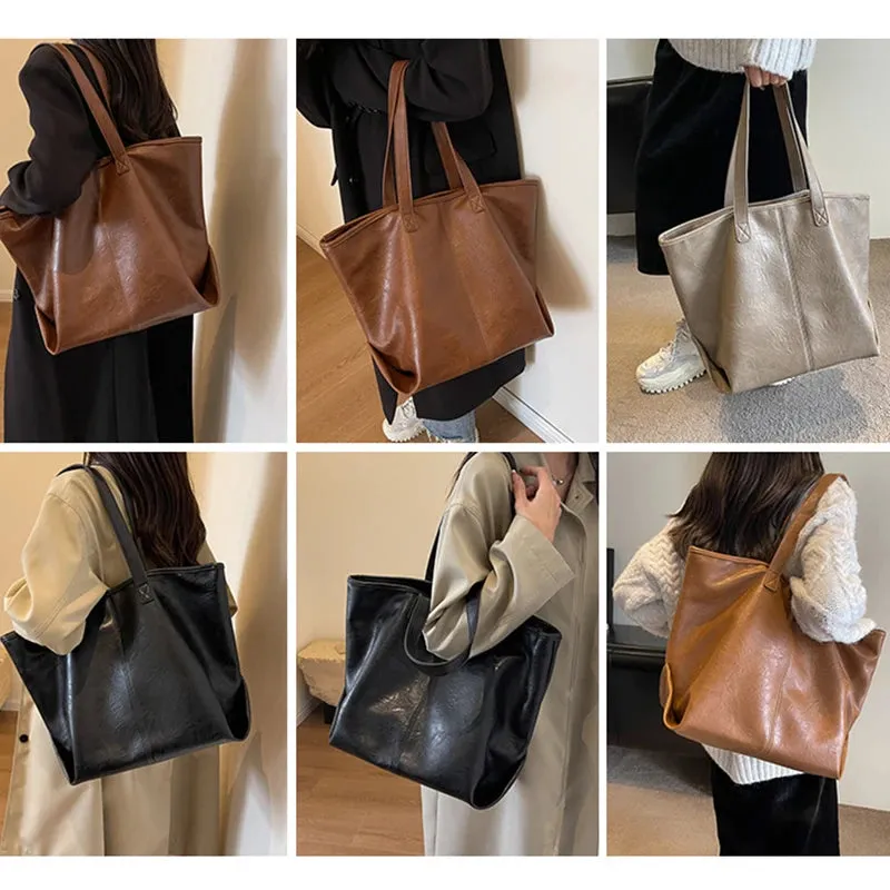 Mqtime Large Capacity PU Leather Bags Brand Design Big Tote Bag for Women Solid Color Fashion Female Handbags INS Style Underarm Bags
