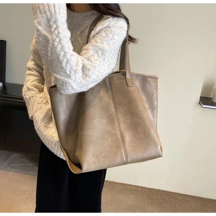 Mqtime Large Capacity PU Leather Bags Brand Design Big Tote Bag for Women Solid Color Fashion Female Handbags INS Style Underarm Bags