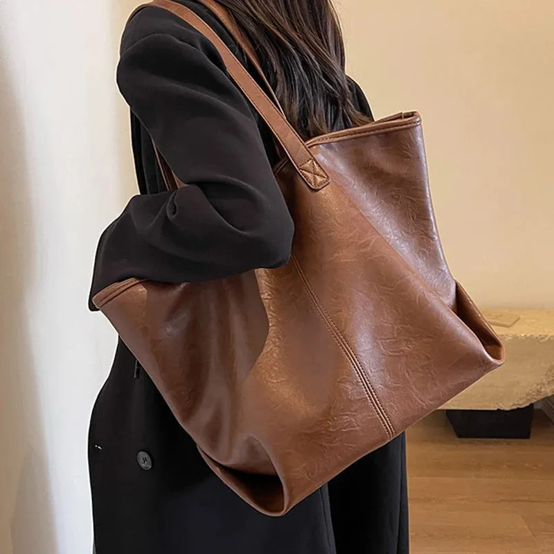 Mqtime Large Capacity PU Leather Bags Brand Design Big Tote Bag for Women Solid Color Fashion Female Handbags INS Style Underarm Bags