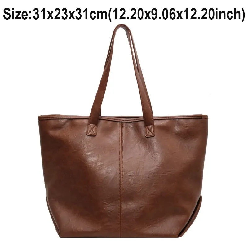 Mqtime Large Capacity PU Leather Bags Brand Design Big Tote Bag for Women Solid Color Fashion Female Handbags INS Style Underarm Bags