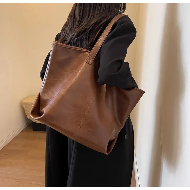 Mqtime Large Capacity PU Leather Bags Brand Design Big Tote Bag for Women Solid Color Fashion Female Handbags INS Style Underarm Bags