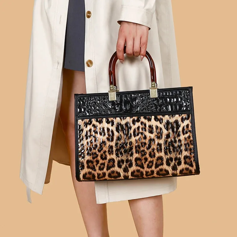 New Brand Designer Luxury Leopard Print Leather Alligator Crossbody Bag