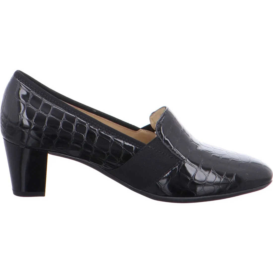 Patent Croc Low Heeled Court Shoe