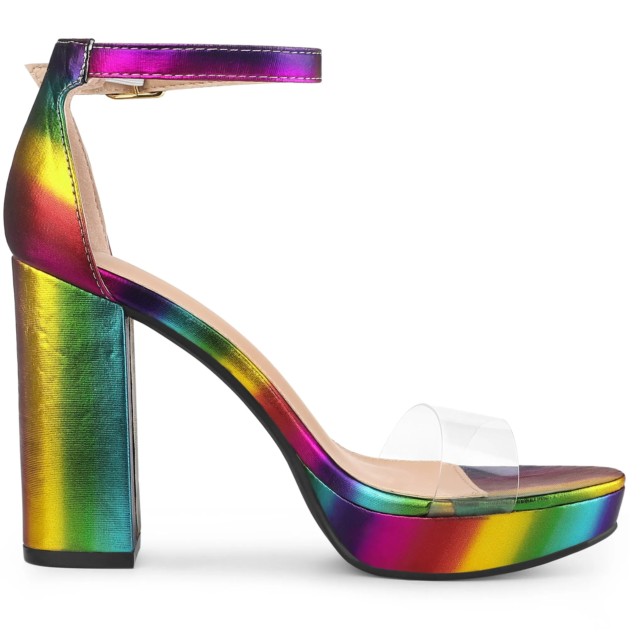 Printed Clear Platform Chunky Heel Sandals