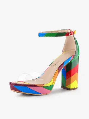 Printed Clear Platform Chunky Heel Sandals