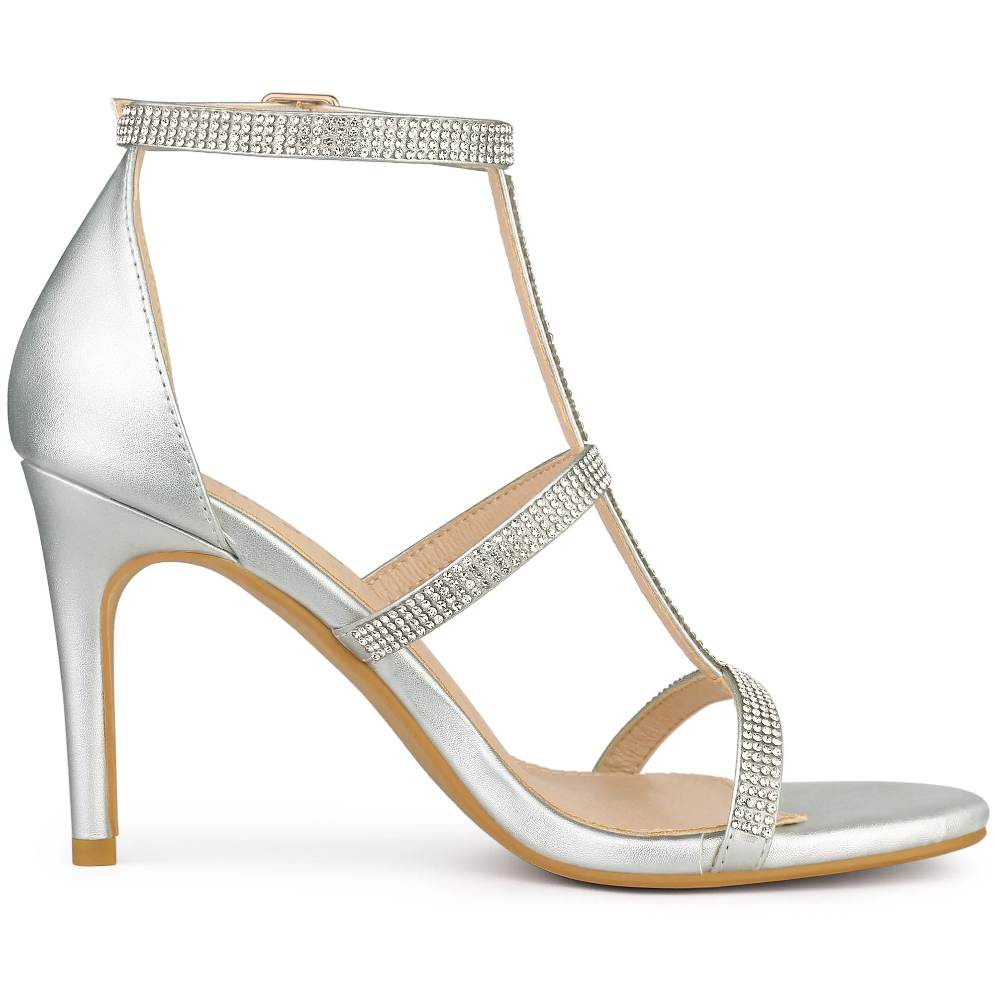 Rhinestone Ankle Strap Stiletto High Heel Sandals