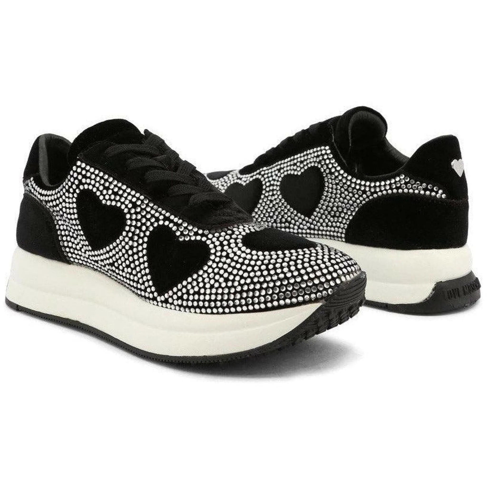 Rhinestone Heart Sneakers - Black