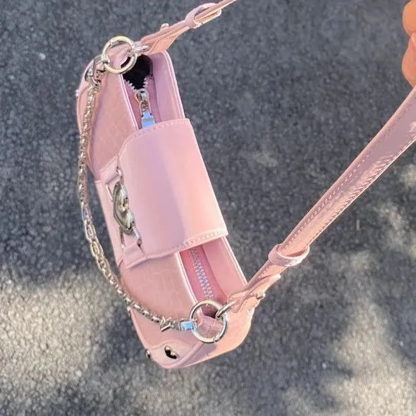 Sohiwoo Retro Y2K Japanese Genjuku Pink PU Leather Large Capacity Handbag The Single Shoulder Bag Women Bags Purse Crossbody Bag