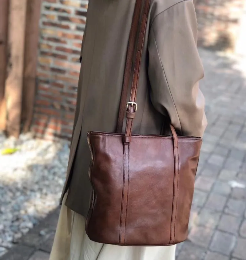 Stylish Womens Coffee Leather Tote Purse Over The Shoulder Handbags Purse