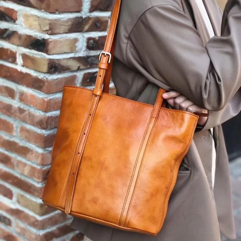 Stylish Womens Coffee Leather Tote Purse Over The Shoulder Handbags Purse