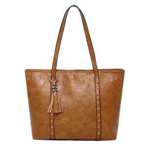 Tassel Decor Leather Handbag