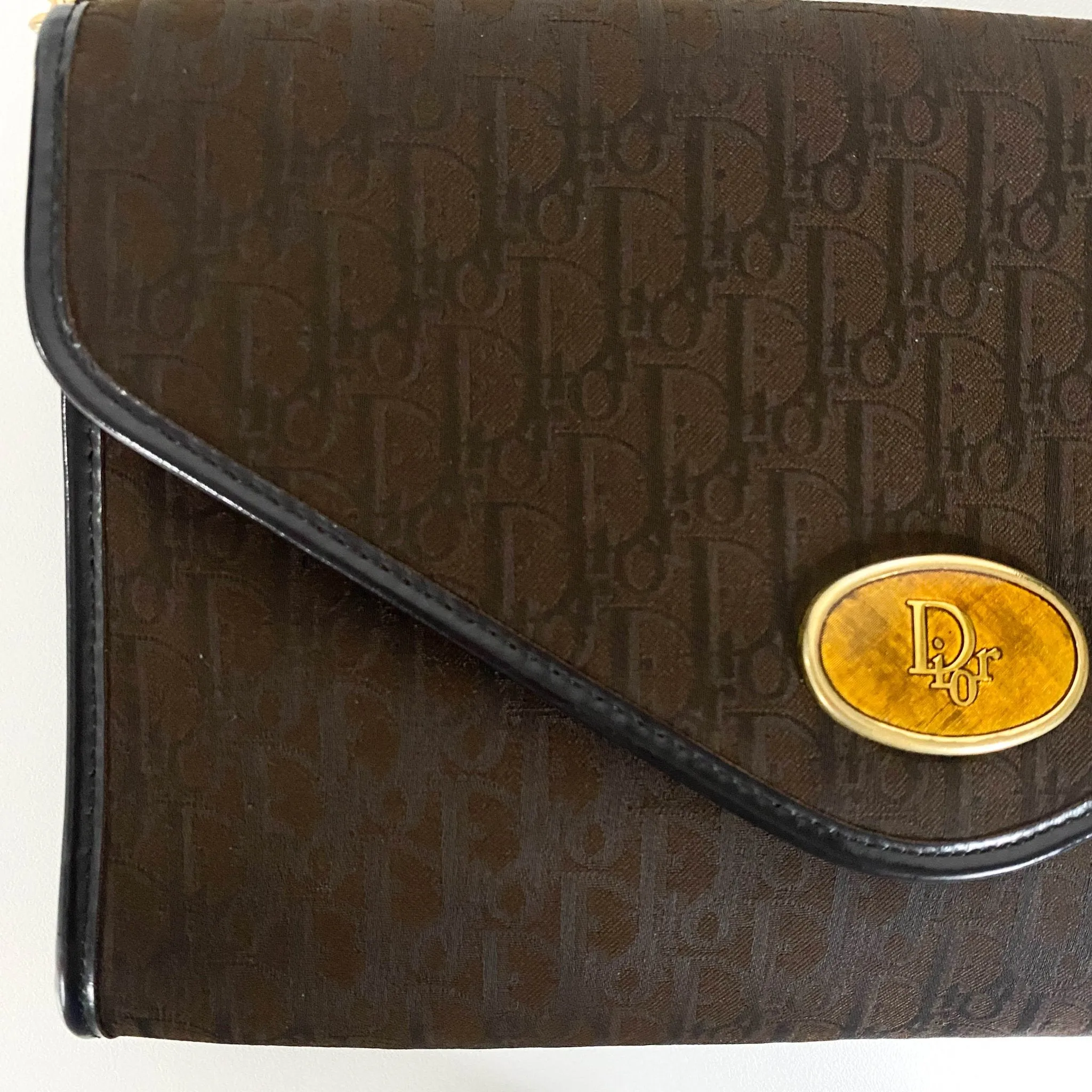 Trotter Oblique Brown Chain Shoulder Crossbody Bag