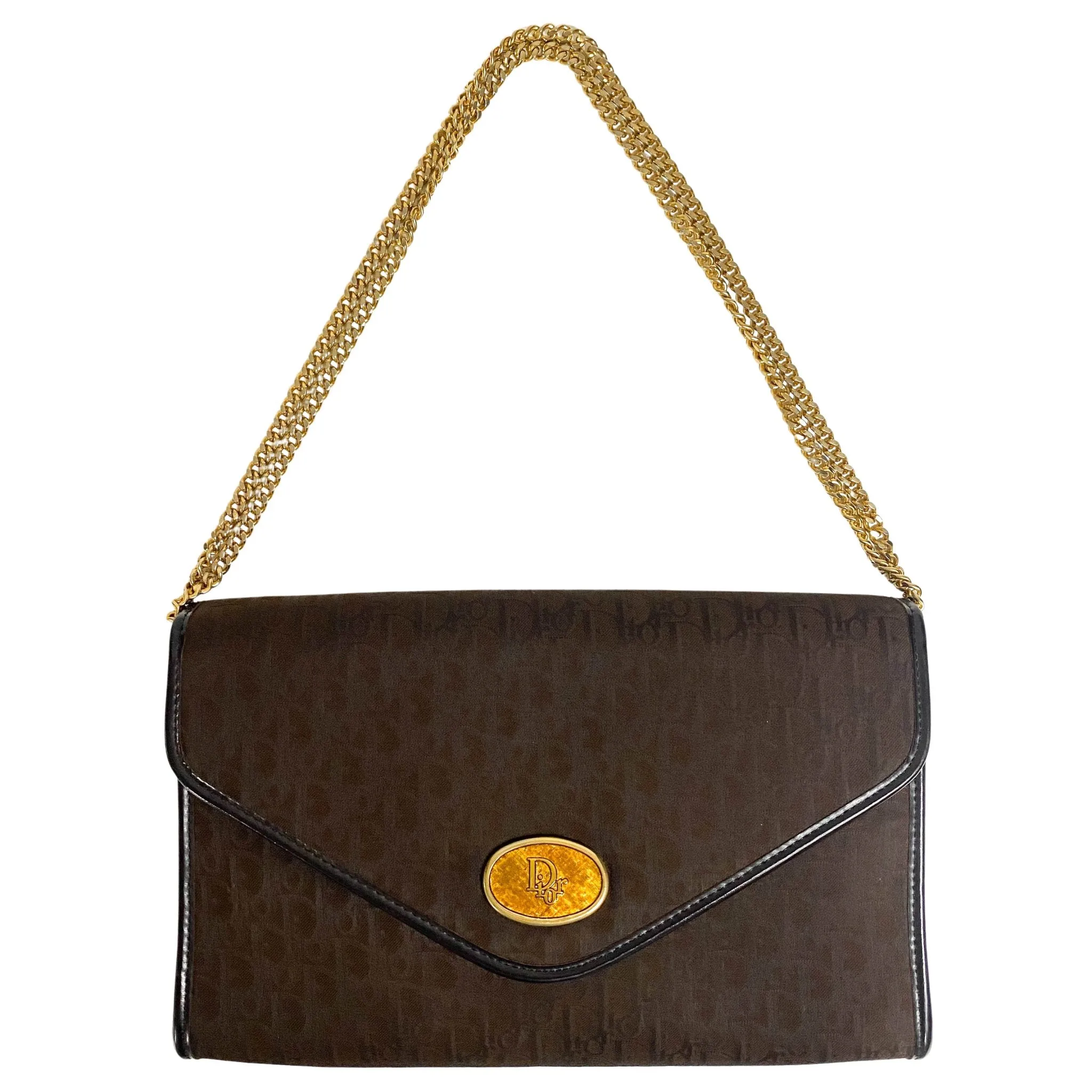 Trotter Oblique Brown Chain Shoulder Crossbody Bag