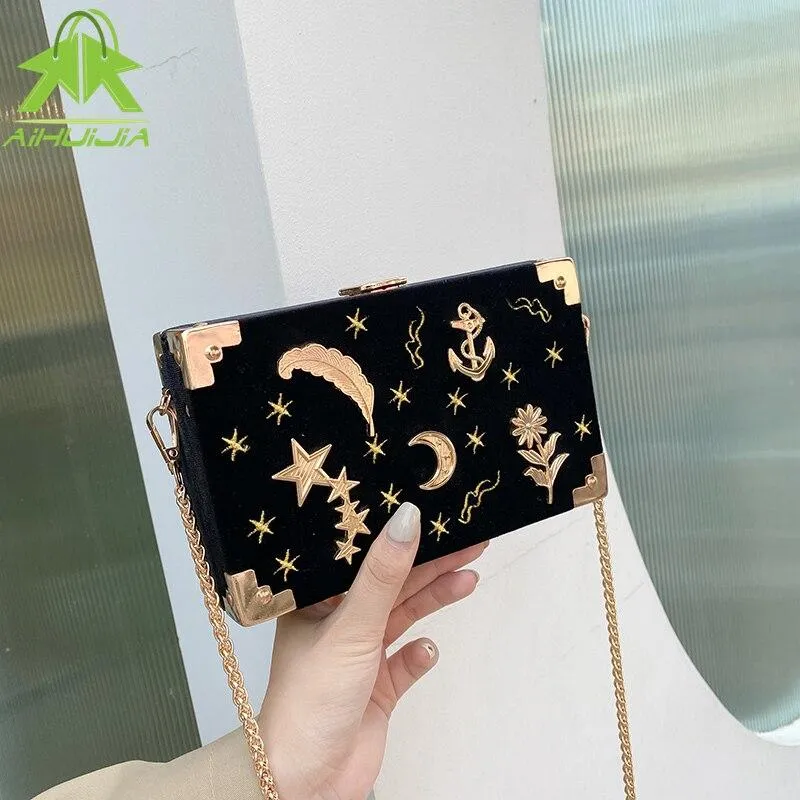 Vvsha Christmas Gift luxury Metal Badge Box Shape Handbag Purse Chain Party Clutch Bag new Kawaii Shoulder Crossbody Messenger Bags for women 1119
